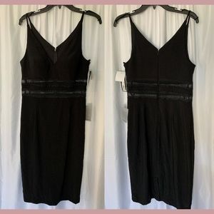NEW‎ XSCAPE Jersey Crochet Midi Dress in Black [SZ 12 ]